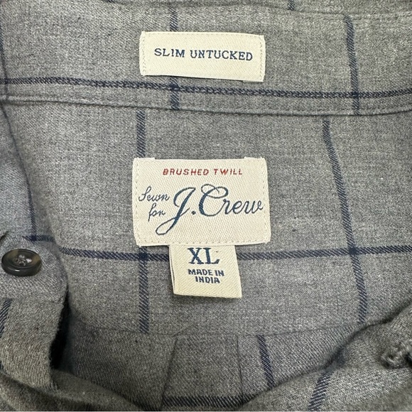 J. Crew Gray & Navy Squared XL Slim Untucked Brushed Twill Button Long Sleeve - Picture 5 of 5